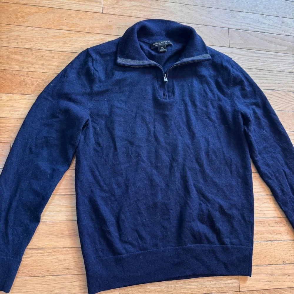 Banana Republic Mens Navy Blue 100% Merino Wool Quarter Zip Sweater Size M